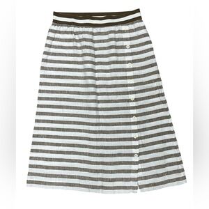 J. Jill Brown and White Striped Linen Midi Skirt